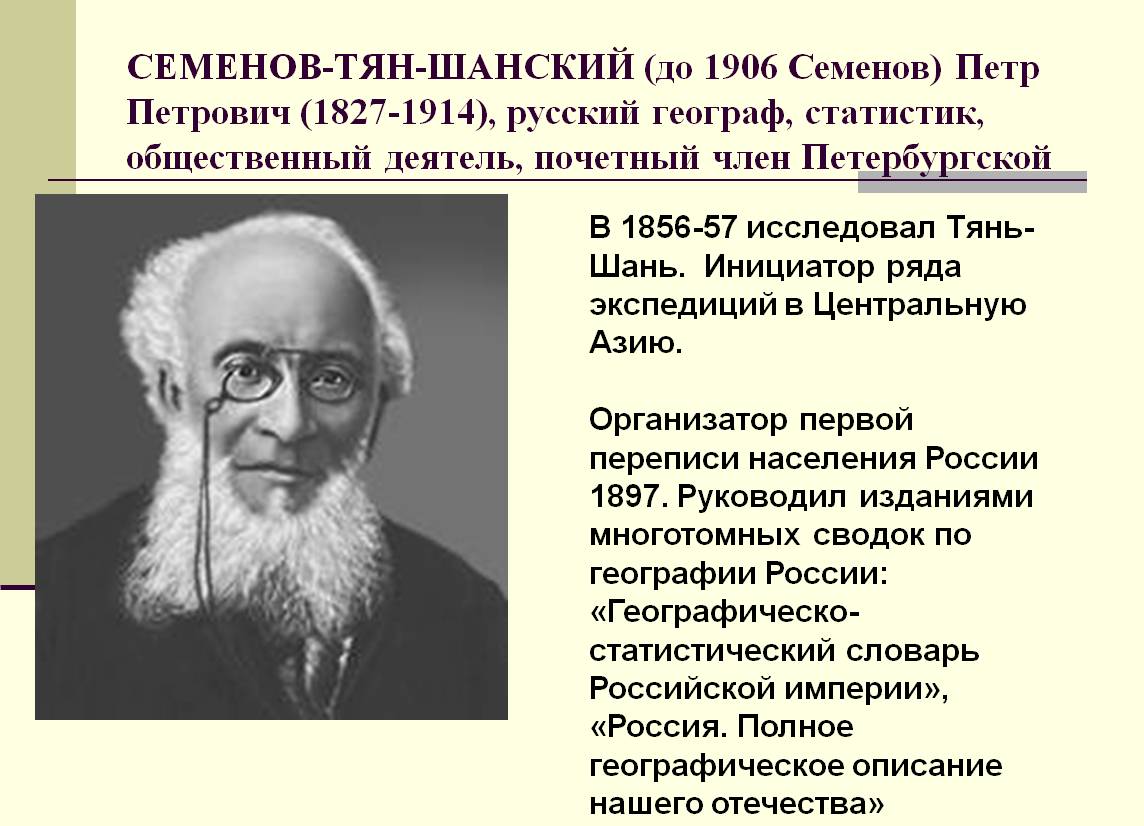 Ученый назвавший географии. П.П. Семенов Тянь Шанский открытия. Семенов Тянь Шанский открытие. Семён Тяншанский открытия.